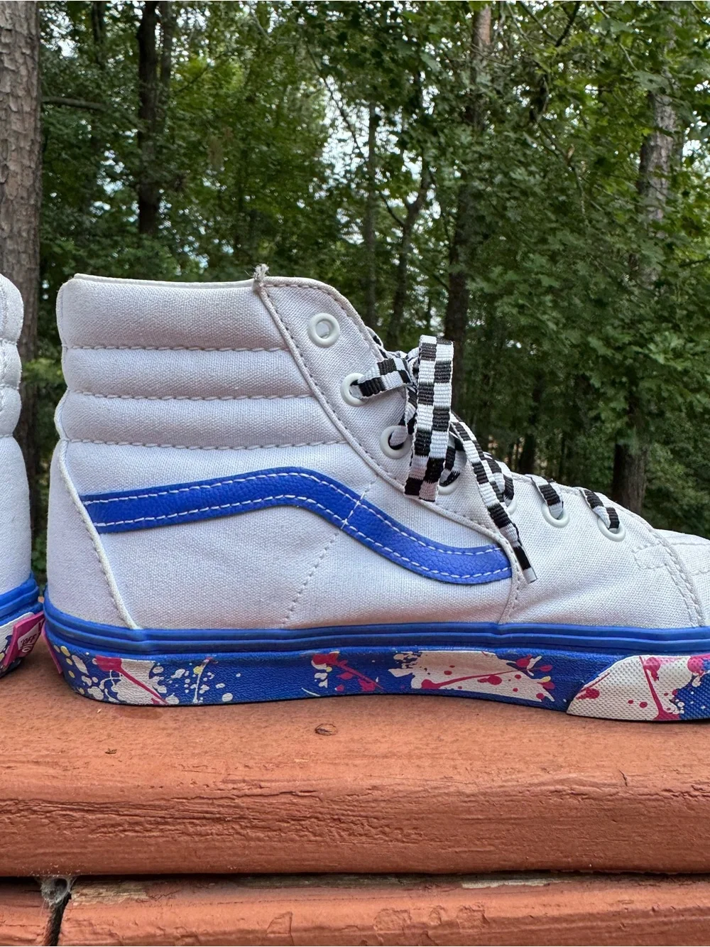 Vans Sk8-Hi Paint Splatter White Blue High Top Sneakers 5.5Y 37